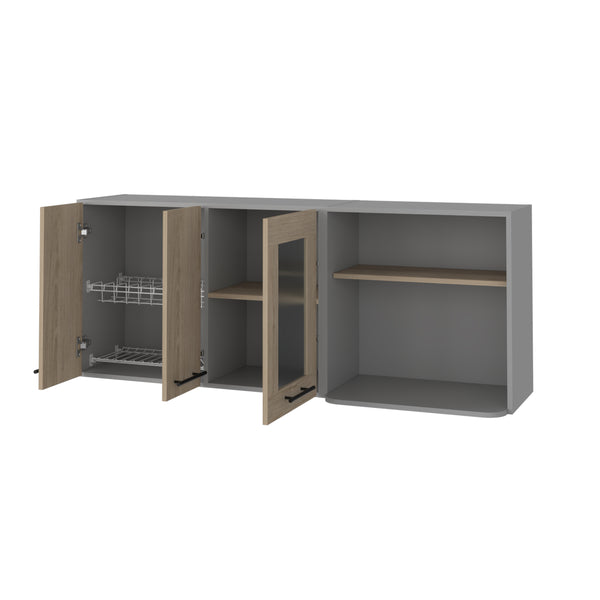 English Elm Devoux Light Pine 3-Door Wall Cabinet with Glass Door, 2 Shelves & Interior Rack for Kitchen Storage B062S00185