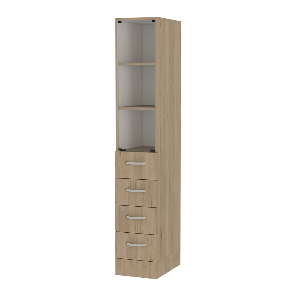 English Elm Althorn Light Pine 4-Drawer 3-Shelf Linen Cabinet with Steel Hinges, Full-Extension Slides, 68"H B062S00183
