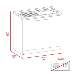 English Elm White Two Piece Laundry Room Set with Stainless Steel Sink Cabinet and Tall Pantry B062S00557