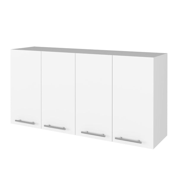 English Elm Burlingame Kitchen Island & Wall Cabinet Set — Antibacterial Prep Surface, 5 Shelves, 4 Doors, White Oak Finish B062S00201