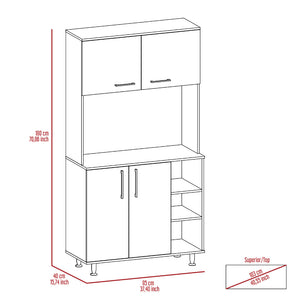 English Elm Ralston White & Light Oak 7-Shelf 4-Door Kitchen Island and Pantry Set — Stylish Prep & Storage Solution B062S00199