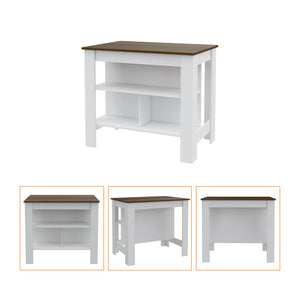 English Elm Ralston White-Walnut 7-Shelf 4-Door Kitchen Island & Pantry Set — Prep Surface, Microwave Space, Storage Solutions B062S00210