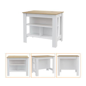 English Elm Hayne Kitchen Island & Pantry Set in White Light Oak — 9 Shelves, 2 Doors, Large Prep Surface and Storage B062S00197