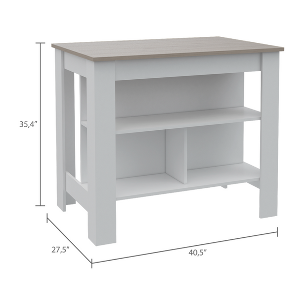 English Elm Roblar 2-Piece Kitchen Island & Pantry Set in White/Light Gray – Dual Prep Tops, 8 Shelves, Sturdy Storage B062S00196
