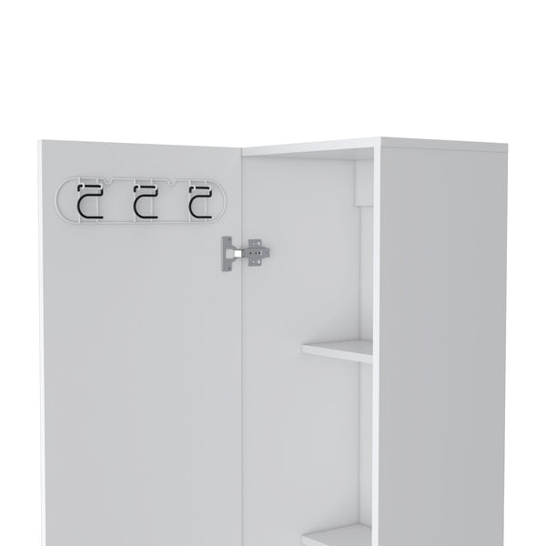 English Elm Stephan Slim 1-Door Tall Storage Cabinet White — 4 Wide Shelves, Broom Hangers, Metal Handles (70.9") B062103268