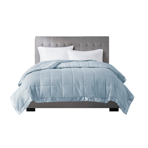 English Elm Lightweight Down Alternative Blanket with Satin Trim Full/Queen – Hypoallergenic, OEKO‑TEX, Moisture‑Wicking Comfort Blue 14.96 L x 7.48 W x 7.48 H B03598501