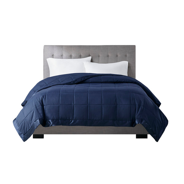 English Elm Lightweight Plush Down Alternative Blanket with Satin Trim, Moisture-Wicking, Hypoallergenic Twin Navy 14.96 L x 5.91 W x 5.91 H B03598514