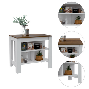 English Elm Sierra Modern 7-Shelf 4-Door Kitchen Set with Island & Wall Cabinet in White Walnut — Stylish Storage Bliss B062S00194