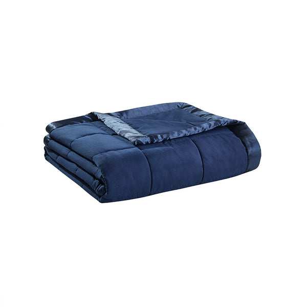 English Elm Lightweight Plush Down Alternative Blanket with Satin Trim, Moisture-Wicking, Hypoallergenic Twin Navy 14.96 L x 5.91 W x 5.91 H B03598514