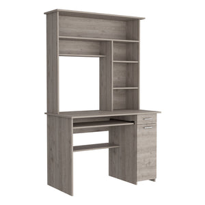 English Elm Light Gray 10-Shelf 4-Door 2-Piece Office Set Bookcase & Desk — Compact Storage, Drawer Space, Stylish Workstation B062S00188