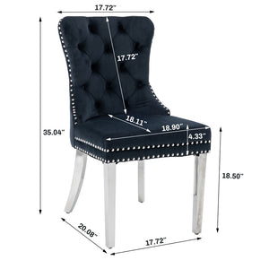 English Elm Hengming Velvet Wingback Dining Chairs Tufted Nailhead Trim Formal Set of 2 Black W212P439638