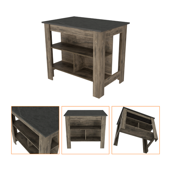 English Elm Roblar Kitchen Island & Pantry Set Dark Brown/Onyx – 8 Shelves, 2 Doors, Spacious Prep Surfaces, Sturdy Hardware B062S00206