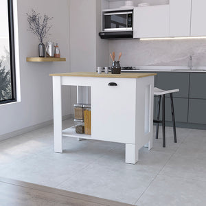 English Elm Vancouver Modern 1-Door Kitchen Island White & Macadamia with Open Shelf, Durable Prep Top, 35.4"H B062103267