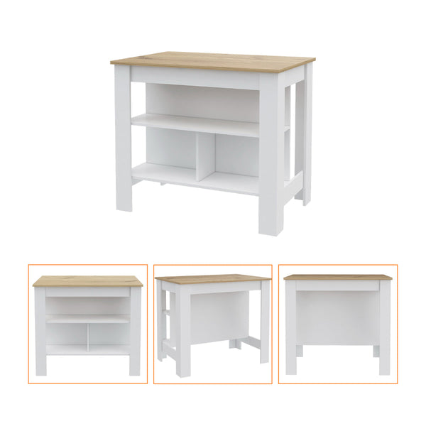 English Elm Burlingame Kitchen Island & Wall Cabinet Set — Antibacterial Prep Surface, 5 Shelves, 4 Doors, White Oak Finish B062S00201