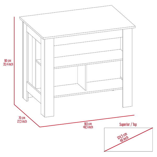 English Elm Wilmington Kitchen Island & Foldable Table Set in White‑Light Oak Finish, 10 Shelves for Stylish Storage B062S00198