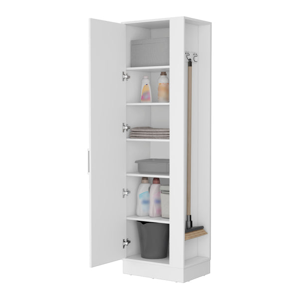 English Elm Greenville Tall Storage Cabinet White with 2 Doors, 6 Shelves, Slim Profile & Broom Hangers - Durable Manufactured Wood (72.3"H) B062103270