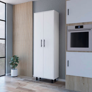 English Elm Fagan Tall 2-Door 5-Shelf Kitchen Pantry Cabinet White — Slim Ergonomic Design, Metal Handles & Legs B062103264
