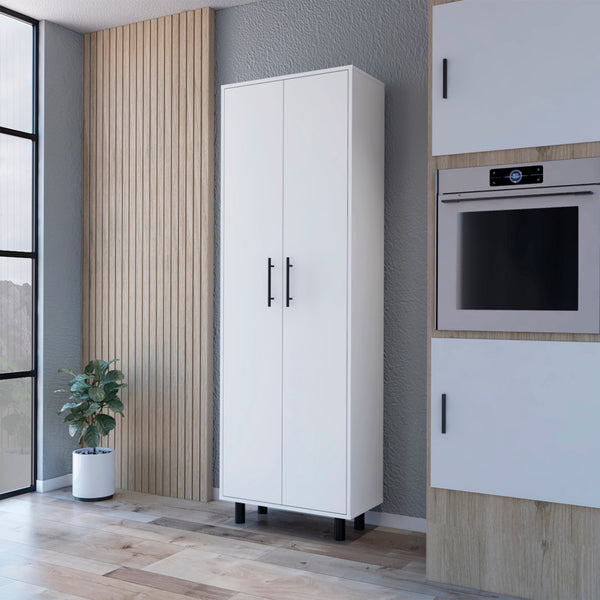 English Elm Fagan Tall 2-Door 5-Shelf Kitchen Pantry Cabinet White — Slim Ergonomic Design, Metal Handles & Legs B062103264