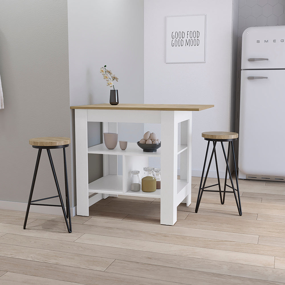 English Elm Adeline 3-Shelf Kitchen Island White Macadamia — Compact Prep Station with Ample Storage & Durable Shelves B062103269