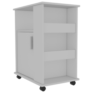 English Elm Tournament Kitchen Island & Cart Set White Light Oak — Mobile Storage, 6 Shelves, 2 Drawers, Spacious Counter B062S00203
