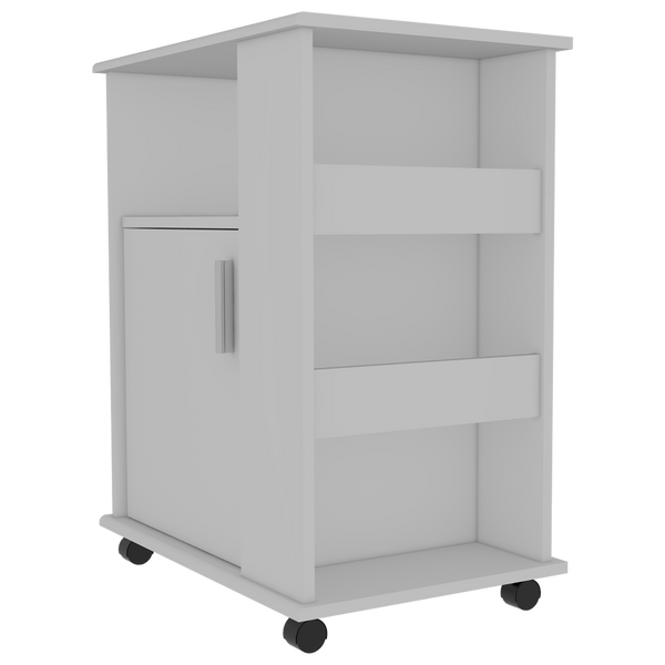 English Elm Tournament Kitchen Island & Cart Set White Light Oak — Mobile Storage, 6 Shelves, 2 Drawers, Spacious Counter B062S00203