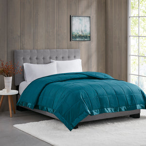 English Elm Lightweight Teal Down Alternative Blanket Twin with Satin Trim, Hypoallergenic, OEKO-TEX, Moisture-Wick B03598529