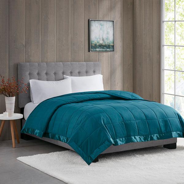 English Elm Lightweight Teal Down Alternative Blanket Twin with Satin Trim, Hypoallergenic, OEKO-TEX, Moisture-Wick B03598529