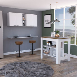 English Elm Sierra Modern 7-Shelf 4-Door Kitchen Set with Island & Wall Cabinet in White Walnut — Stylish Storage Bliss B062S00194