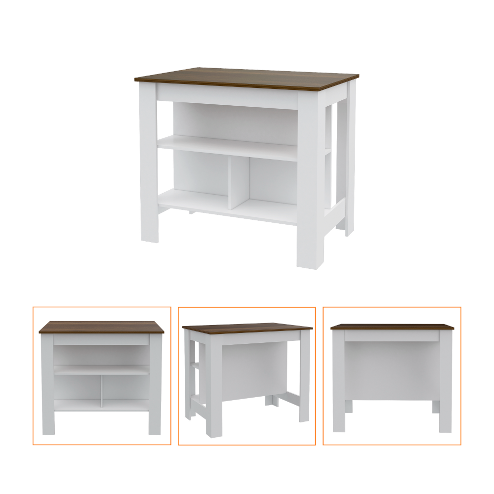 English Elm Hayne White-Walnut 2-Piece Kitchen Set with Island & Pantry, 9 Shelves, Ergonomic Storage Solution B062S00209