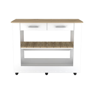English Elm Nadina 4-Door 2-Drawer Kitchen Set with Island & Pantry in White and Light Oak, Spacious Storage and Workspace B062S00211