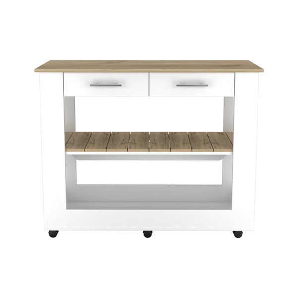 English Elm Nadina 4-Door 2-Drawer Kitchen Set with Island & Pantry in White and Light Oak, Spacious Storage and Workspace B062S00211