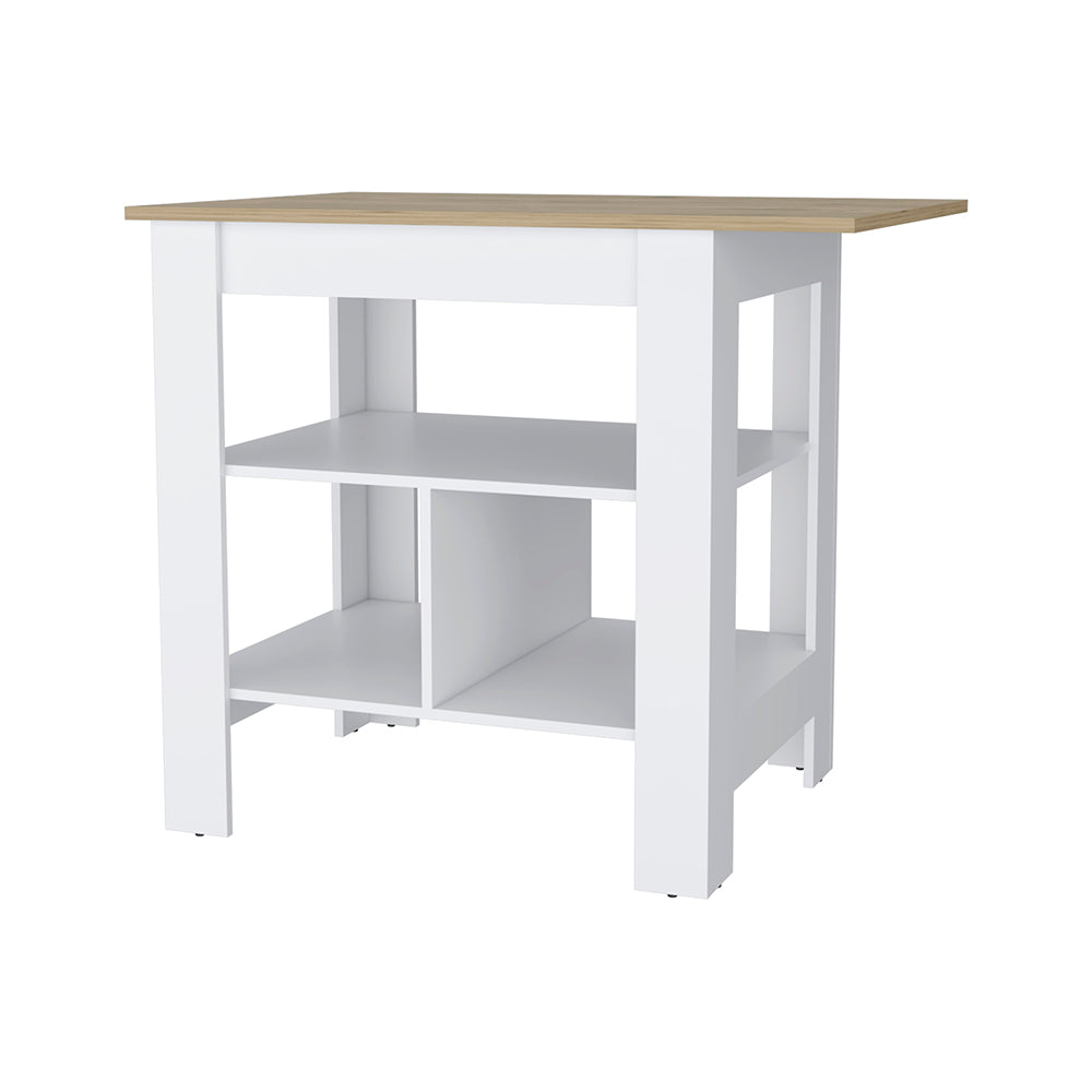 English Elm Adeline 3-Shelf Kitchen Island White Macadamia — Compact Prep Station with Ample Storage & Durable Shelves B062103269
