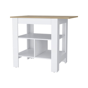 English Elm Adeline 3-Shelf Kitchen Island White Macadamia — Compact Prep Station with Ample Storage & Durable Shelves B062103269