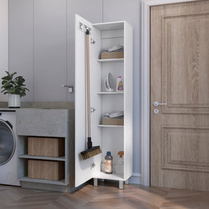 English Elm Stephan Slim 1-Door Tall Storage Cabinet White — 4 Wide Shelves, Broom Hangers, Metal Handles (70.9") B062103268