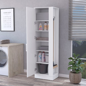 English Elm Greenville Tall Storage Cabinet White with 2 Doors, 6 Shelves, Slim Profile & Broom Hangers - Durable Manufactured Wood (72.3"H) B062103270