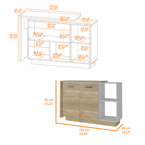 English Elm Crescent 7-Shelf 4-Door Kitchen Set with Island & Pantry, White/Light Oak, Spacious Prep and Storage (98) B062S00202