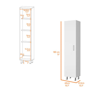 English Elm Stephan Slim 1-Door Tall Storage Cabinet White — 4 Wide Shelves, Broom Hangers, Metal Handles (70.9") B062103268