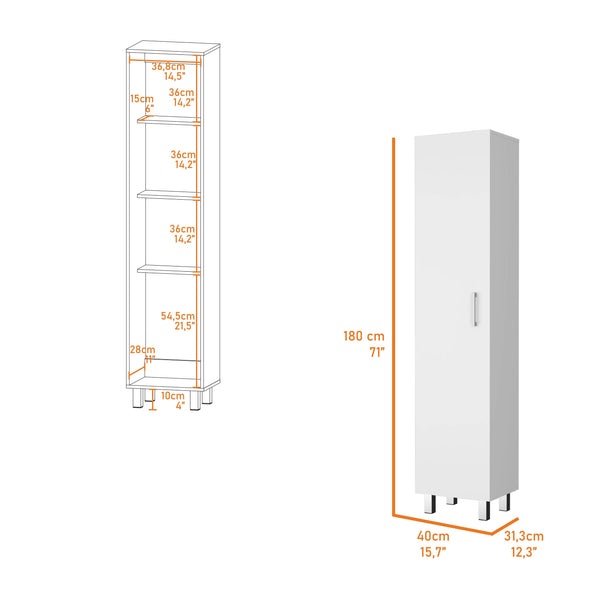 English Elm Stephan Slim 1-Door Tall Storage Cabinet White — 4 Wide Shelves, Broom Hangers, Metal Handles (70.9") B062103268