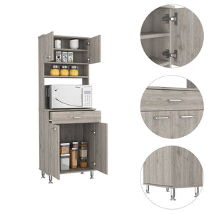 English Elm Newton Antibacterial 2-Piece Kitchen Set with Island & Pantry, 8 Shelves, Drawer, White/Gray Durable Prep Surface B062S00193