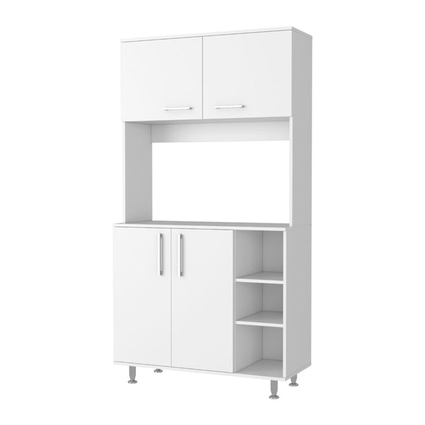 English Elm Ralston White-Walnut 7-Shelf 4-Door Kitchen Island & Pantry Set — Prep Surface, Microwave Space, Storage Solutions B062S00210