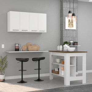 English Elm Burlingame Kitchen Island & Wall Cabinet Set in White-Walnut — 5 Shelves, 4 Doors, Spacious Prep Surface and Pantry Storage (2-Piece) B062S00191