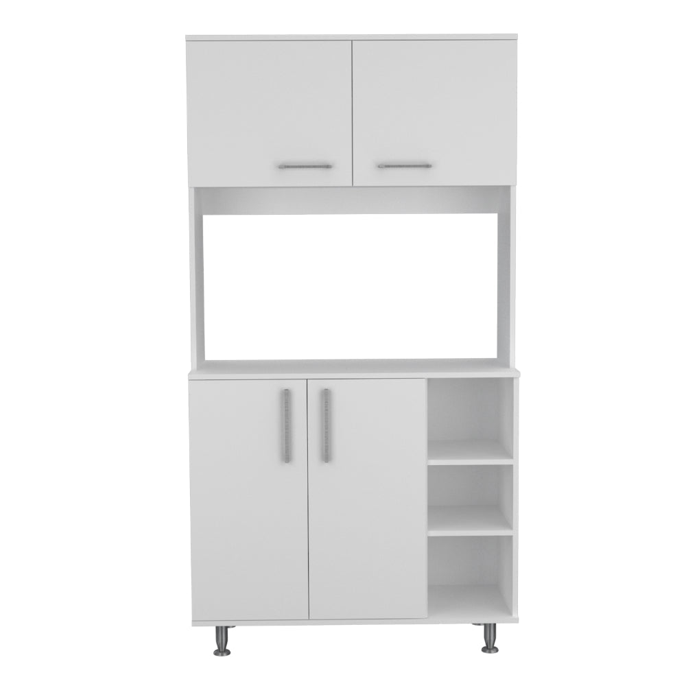 English Elm Ralston White & Light Oak 7-Shelf 4-Door Kitchen Island and Pantry Set — Stylish Prep & Storage Solution B062S00199