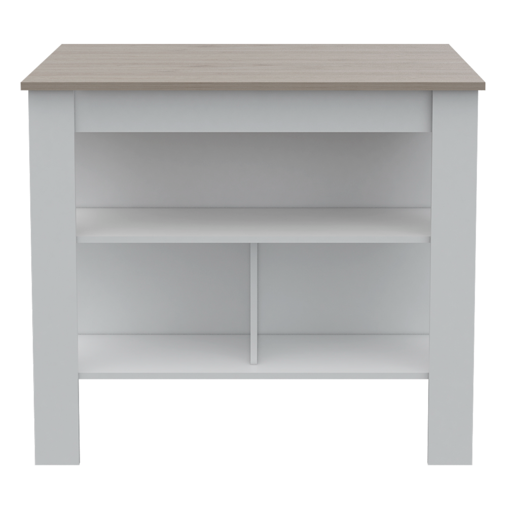 English Elm Roblar 2-Piece Kitchen Island & Pantry Set in White/Light Gray – Dual Prep Tops, 8 Shelves, Sturdy Storage B062S00196