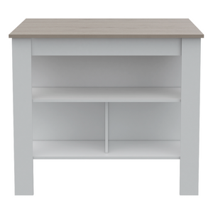 English Elm Roblar 2-Piece Kitchen Island & Pantry Set in White/Light Gray – Dual Prep Tops, 8 Shelves, Sturdy Storage B062S00196