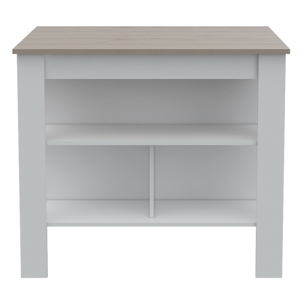 English Elm Roblar 2-Piece Kitchen Island & Pantry Set in White/Light Gray – Dual Prep Tops, 8 Shelves, Sturdy Storage B062S00196