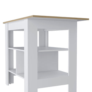 English Elm Adeline 3-Shelf Kitchen Island White Macadamia — Compact Prep Station with Ample Storage & Durable Shelves B062103269