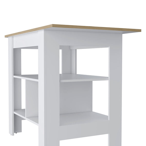 English Elm Adeline 3-Shelf Kitchen Island White Macadamia — Compact Prep Station with Ample Storage & Durable Shelves B062103269