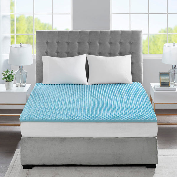 English Elm All Season Reversible Hypoallergenic 1.5" Cooling Mattress Topper Gel Memory Foam Eggcrate Comfort Support Blue 21.46 L x 13.23 W x 13.15 H B03595112