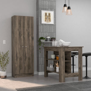 English Elm Brookvale Dark Brown 2-Piece Kitchen Island & Pantry Set with 8 Shelves, Durable Prep Surface, Storage Features B062S00208