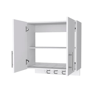 English Elm Carmelita Wall Storage Cabinet 2-Door 2-Shelf with 3 Broom Hangers White — Space-Saving Organizer B062103266